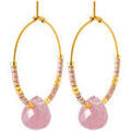 Boucles d'oreille sur Grenoble : Boucles oreilles Brillaxis Cr&eacute;oles acier dor&eacute; pierre rose Jaune