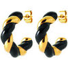 Boucles oreilles Brillaxis Cr&eacute;oles acier dor&eacute; laque noire Jaune
