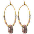 Boucles d'oreille sur Grenoble : Boucles oreilles Brillaxis Cr&eacute;oles acier dor&eacute; rhodonite Jaune