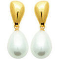 Boucles oreilles Brillaxis Boucles d'oreilles acier dor&eacute; perle blanche Jaune Grenoble