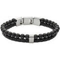 Bracelets sur Grenoble : Bracelets Fossil Bracelet homme cuir tress&eacute; perles noires Blanc