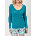 Pull La Fiancee Du Mekong Pull maille ajour&eacute;e col v BARNAT Bleu