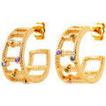 Boucles oreilles Brillaxis Cr&eacute;oles plaqu&eacute; or et oxydes multicolores Jaune Grenoble