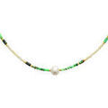Collier Brillaxis Collier perles vertes et acier dor&eacute; Jaune
