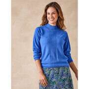 Pull Daxon by - Pull &agrave; torsades col montant Bleu