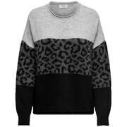 Pull Only Pull motif l&eacute;opard col rond Gris