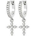 Boucles oreilles Brillaxis Cr&eacute;oles pampilles croix empierr&eacute;es 10mm Blanc Grenoble