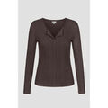 T-shirt Enorsia Haut &agrave; col en V profond, manches longues, en tissu &agrave; c&ocirc;tes Marron Grenoble