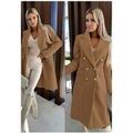 Manteaux sur Grenoble : Manteau Kebello Manteau Crois&eacute; A Boutons Dor&eacute;s F, Marron Marron