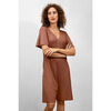 Robe courte Enorsia Combinaison &agrave; manches en cloche en tissu c&ocirc;tel&eacute; textur&eacute; Marron