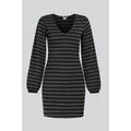 Robe courte Enorsia Robe mini &agrave; manches longues avec col en V en argent m&eacute;tallique Noir