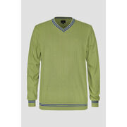 Pull Enorsia Sweat &agrave; col en V avec contraste de c&ocirc;tes Vert