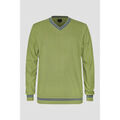 Pull Enorsia Sweat &agrave; col en V avec contraste de c&ocirc;tes Vert Grenoble