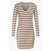 Robe courte Enorsia Robe mini en jersey &agrave; c&ocirc;tes, manches longues, col en V Beige