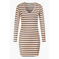 Robe courte Enorsia Robe mini en jersey &agrave; c&ocirc;tes, manches longues, col en V Beige