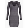 Robe courte Enorsia Robe mini en jersey &agrave; c&ocirc;tes, manches longues, col en V Gris