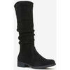 Bottes Vera Collection Bottes femmes plates en su&eacute;dine avec Effet pliss&eacute; Noir