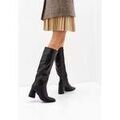 Bottes Vera Collection Bottes noires effet croco &agrave; bout carr&eacute; &agrave; talons &eacute;pais Noir Grenoble