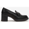 Chaussures escarpins Vera Collection Mocassins femmes noires &agrave; talon carr&eacute; avec boucle Noir
