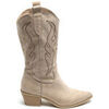 Bottines Vera Collection Boots Santiags su&eacute;dine strass style Cowboy, Beige Beige