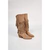 Bottes Vera Collection Botte Santiags style Cowboy &agrave; franges, Taupe Beige