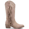 Bottines Vera Collection Botte Santiags style Cowboy &agrave; franges, Taupe Beige