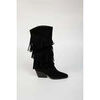 Boots Vera Collection Botte Santiags style Cowboy &agrave; franges, Noire Noir