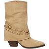 Boots Vera Collection Santiags gu&ecirc;tre style cowboy avec boucle clout&eacute;e, Taupe Beige