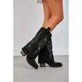 Bottines Vera Collection Boots Santiags gu&ecirc;tre style cowboy mi-mollet, Noir Noir