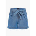 Short sur Grenoble : Short Enorsia Short en jean ceintur&eacute; &agrave; taille fronc&eacute;e Bleu