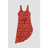 Robe courte Enorsia Robe &agrave; col carr&eacute; avec volants, ceinture et imprim&eacute; botanique Rouge