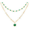 Collier Orusbijoux Collier Argent Dor&eacute; Double Chaine Pampille Et Pierres Onyx Dor&eacute;