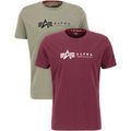 Tee-shirts sur Grenoble : T-shirt Alpha Industries Alpha Label T-Shirt 2 Pack - olive/burgundy