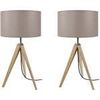 Lampes de bureau Tosel Lampe de chevet tr&eacute;pied bois naturel et taupe Beige Unique. . Maison & D&eacute;co > Lampes de bureau.