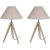 Lampes de bureau Tosel Lampe de chevet tr&eacute;pied bois naturel et taupe Beige Unique. . Maison & D&eacute;co > Lampes de bureau.
