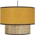 Lustres, suspensions et plafonniers Tosel Suspension double cylindrique tissu paille jaune Beige Unique. . Maison & D&eacute;co > Lustres, suspensions et plafonniers.