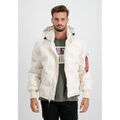 Vestes sur Grenoble : Veste Alpha Industries Hooded Logo Puffer - jet stream white