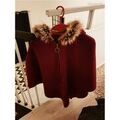 Gilets sur Grenoble : Gilet Sans marque Poncho Bordeaux &agrave; capuche fourrure Bordeaux