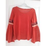 Pull Sans marque Pull fin manches brod&eacute;es Orange