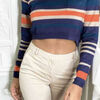 Pull Sans marque PULL DROP TOP TAUPE &Agrave; RAYURES Bleu
