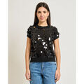 T-shirt Sette/Mezzo T-shirt femme avec appliqués Noir Tee-shirts sur Grenoble : T-shirt Sette/Mezzo T-shirt femme avec appliqués Noir