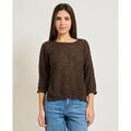 Pull Sette/Mezzo Pull col rond femme avec appliqu&eacute;s Marron