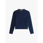 Pull Tommy Hilfiger Pull torsad&eacute; col V marine en coton Bleu