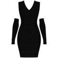 Robes sur Grenoble : Robe No Secrets Robe en maille ray&eacute;e &agrave; manches Noir