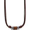Colliers sur Grenoble : Collier Fossil Collier homme cuir marron et perles acier