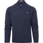Pull Gant Halfzip Wool Sweater Logo Marine M&eacute;langer Bleu