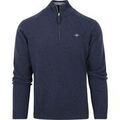 Pull Gant Halfzip Wool Sweater Logo Marine M&eacute;langer Bleu
