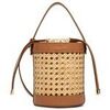 Sac &agrave; main LANCASTER Petit Sac Seau Cannage Rotin Cuir Camel Marron