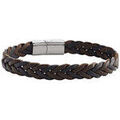 Bracelets Jourdan Bracelet Natho acier cuir tress&eacute; noir/marron Blanc Grenoble