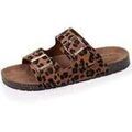 Mules femme sur Grenoble : Mules Isotoner Mules sandales Femme double bride L&eacute;opard Marron
